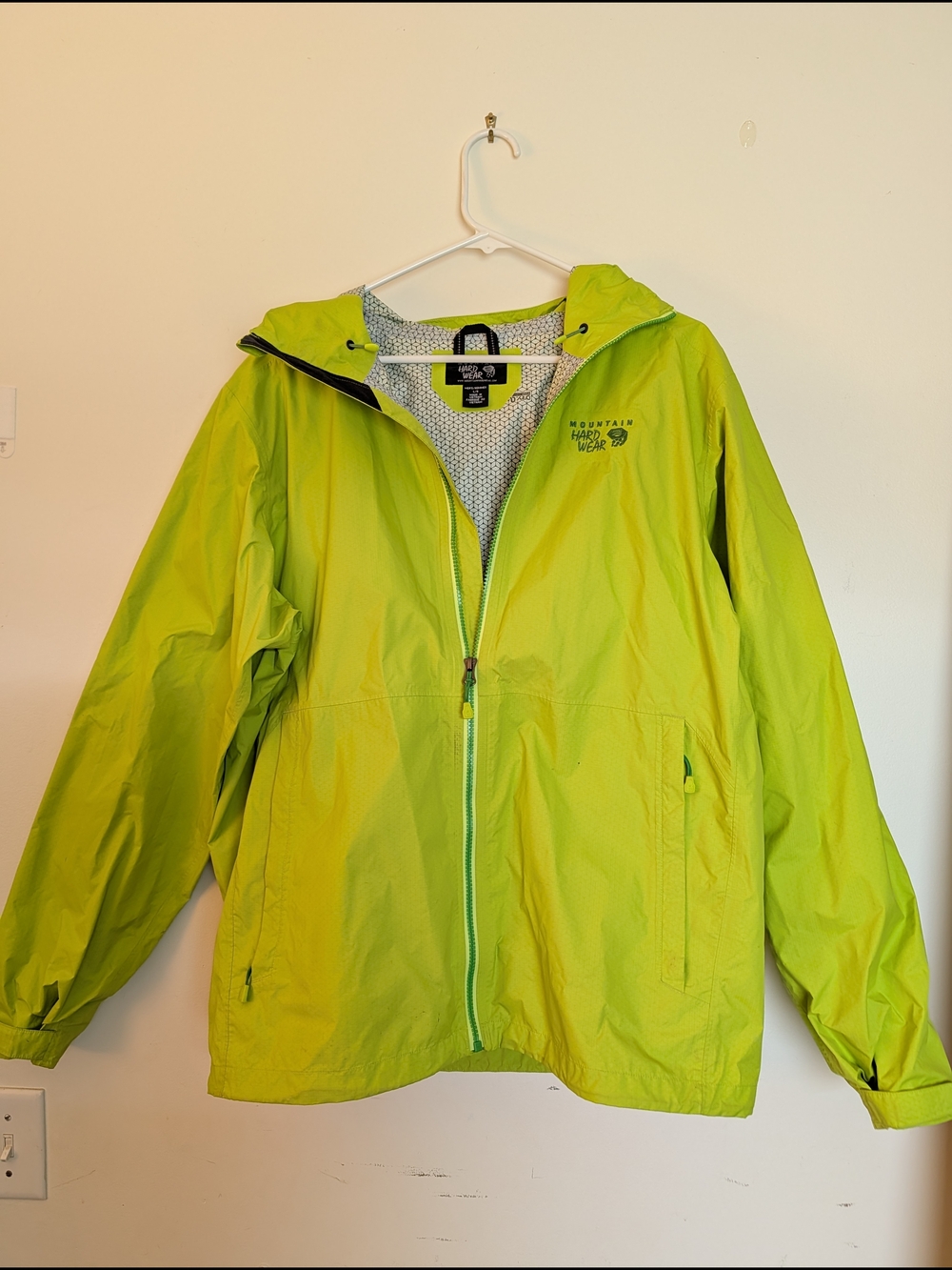 Mountain Hardwear Lime Green Weather Proof Hooded Rain Jacket